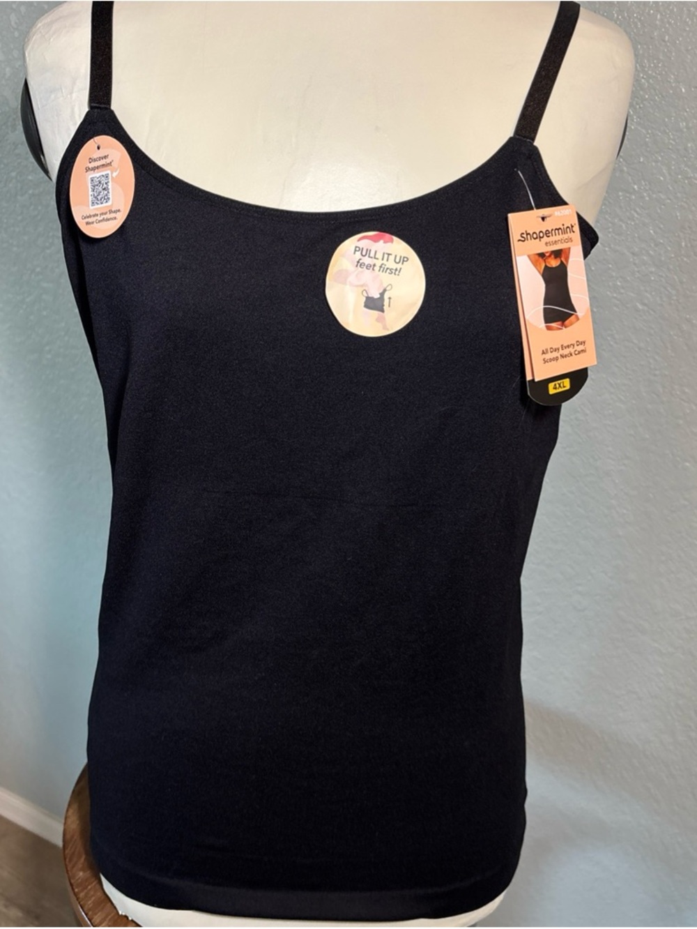 Shapermint Black Scoop Neck Cami with Slim Straps